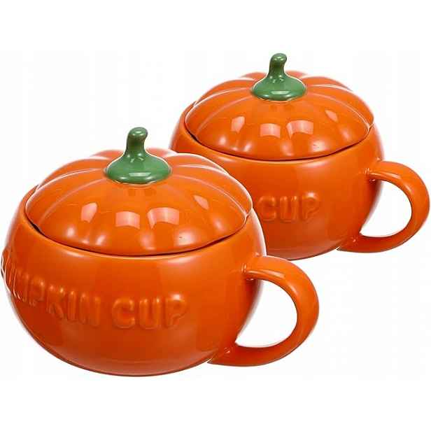 2x Hrnek Dýně Halloween podzimní keramické ucho dekorativní oranžový