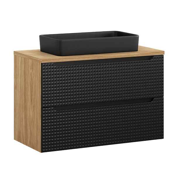 Comad Koupelnová skříňka Luxor Black I s deskou a umyvadlem 90 cm černá/dub olejovaný