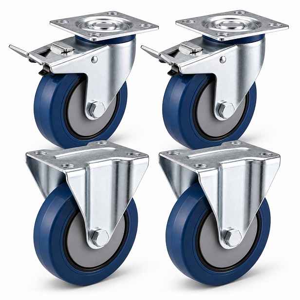 Sada 4 Transportních Koleček 125 MM 2X Brzda 2X Pevná 920 Kg Guma