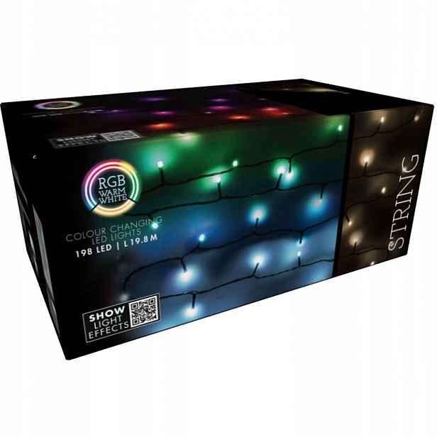 Vánoční Osvětlení Na Stromeček 198LED Color Rgb venkovní vnitřní s ovládáním a časovačem dálkové ovládání
