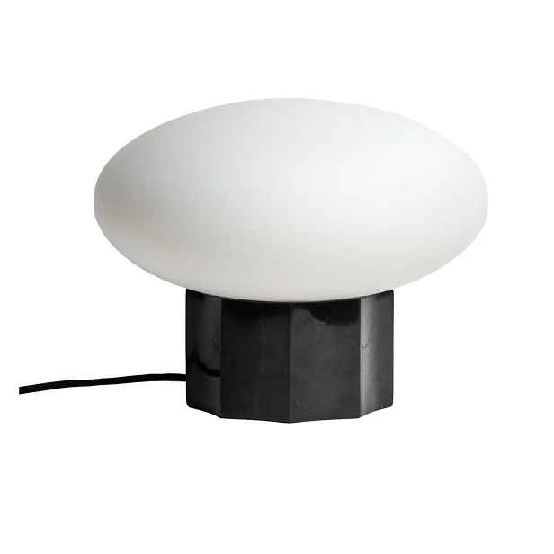 Bílá/černá kovová stolní lampa se skleněným stínidlem (výška 20 cm) Idela – Kave Home