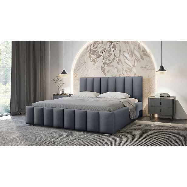 Elegantní čalouněná postel 160x200 MADALENA 1 s úložným prostorem - šedá