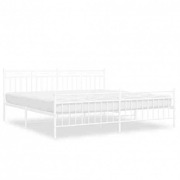 vidaXL Kovový rám postele s hlavovým a nožním čelem bílý 193 x 203 cm