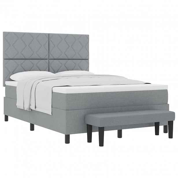 vidaXL Postel s boxspringem s čelo Světle šedá 140 x 190 cm textil