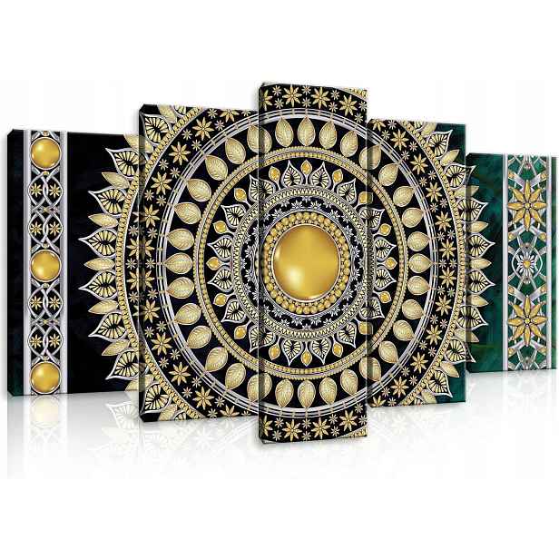 Obraz 100x60 Mandala polyptych zlatý černý vzor orientální ornament