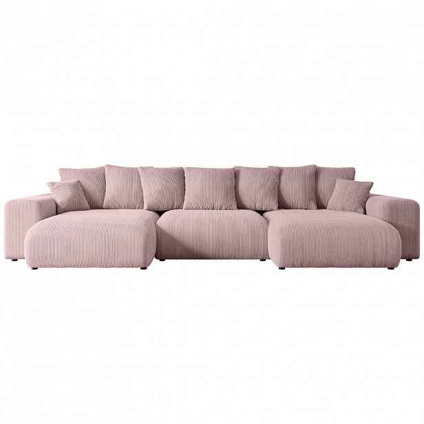 ALTDECOR SEDACÍ SOUPRAVA s funkcí lůžka ESKAR-U – 364 x 176 x 72 cm, růžový manšestr
