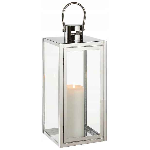 Lampa Glamour lucerna 49 cm stříbrná Hřbitovní Svíčka z nerezové oceli