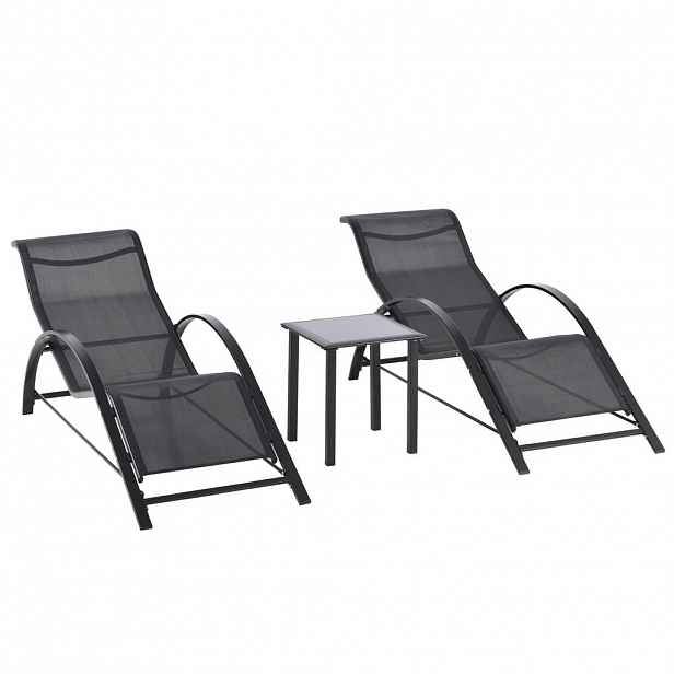 Outsunny ZAHRADNÍ LEHÁTKO se stolem, 59D x 169Š x 66V cm, kov, síťovina, černá