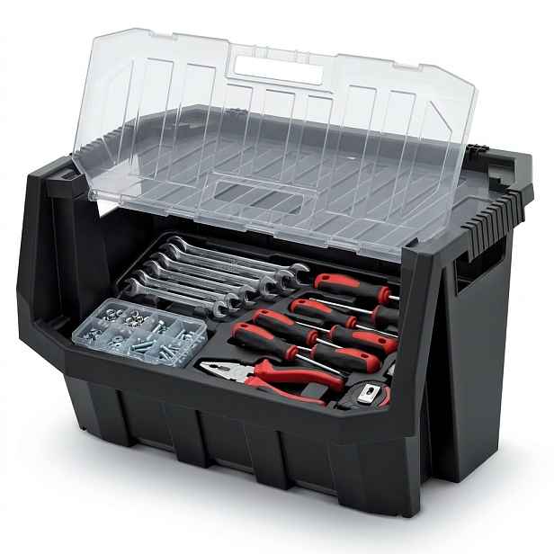 Prosperplast Dílenský úložný box HEAVY DUTY, S VÍKEM, černý 40x29x28 M