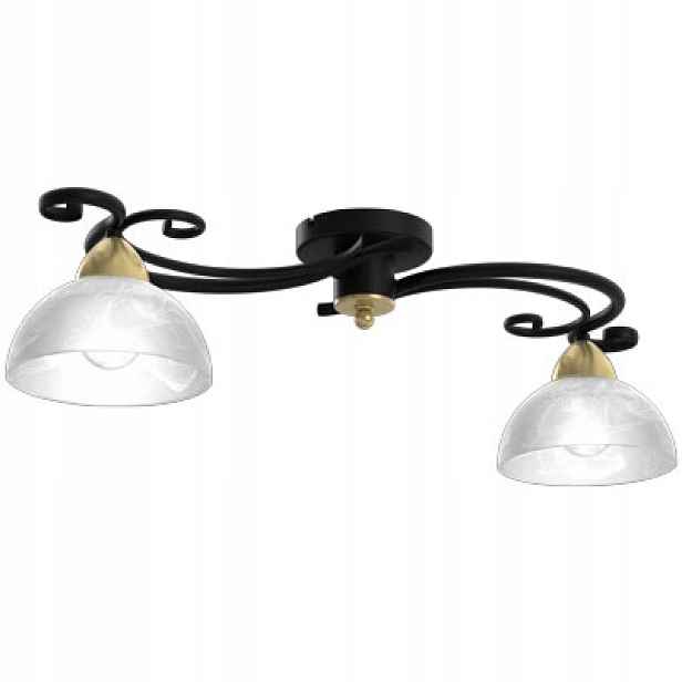 Stropní svítidlo ozdobná, černá, zlatá, 2 skleněné klasické stínítka Luminex