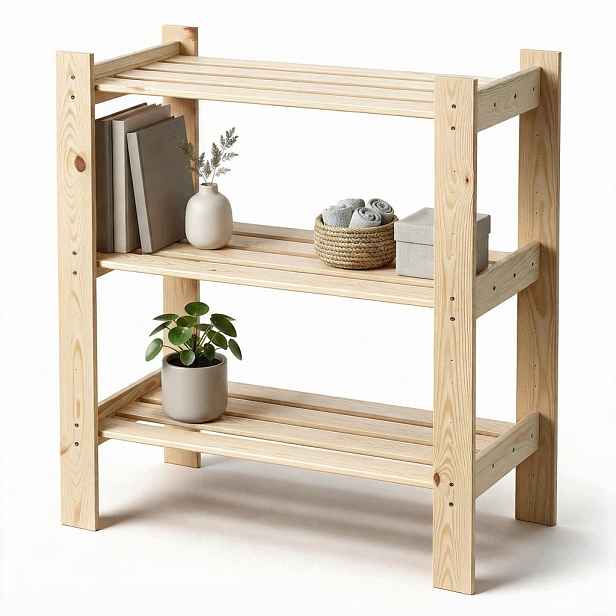 Borovicový regál do obývacího pokoje 78,4x80x35,3 cm z masivního dřeva Leo
