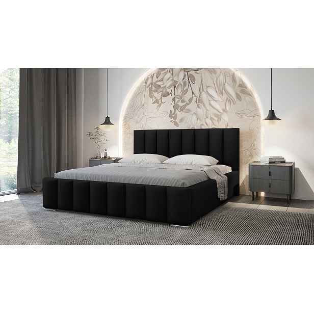 Elegantní čalouněná postel 180x200 MADALENA 1 s úložným prostorem - černá