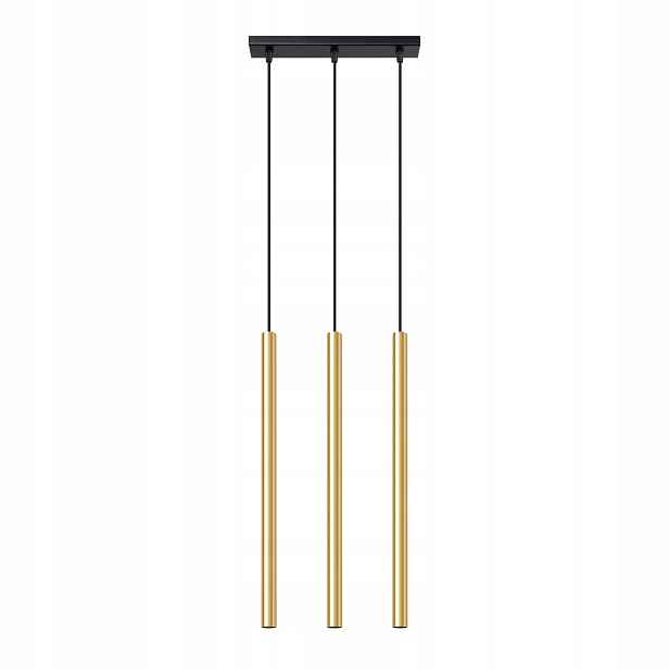 Sollux Závěsná lampa trojitá černá zlatá tuba 50 cm nad stůl ostrov bar