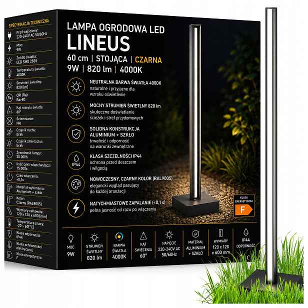 Stojací zahradní sloupková lampa 60 cm 820 lm venkovní 4000K Led černá