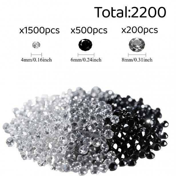 TEMU 2200 ks černých/šedých/průhledných umělých diamantů - třpyt připravený na Halloween, znovu použitelné výplň do váz pro středové dekorace, domácí