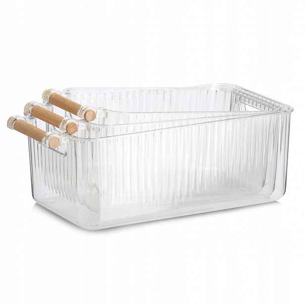 Sada Plastových Organizérů S Bambusovými Úchyty 3 Ks 34X18X12 CM