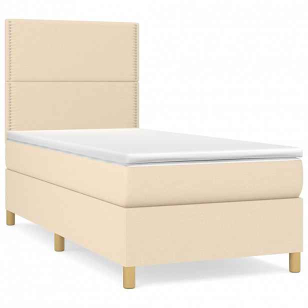 vidaXL Box spring postel s matrací krémová 90x190 cm textil