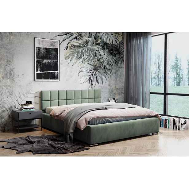 Čalouněná postel 180x200 RICARDINA 2 s prošívaným čelem - mátová