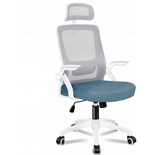 Kancelářská otočná židle Alfordson ergonomická síťka na opěrku hlavy modrá