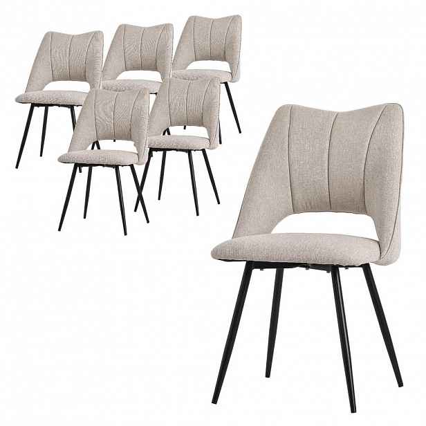 ML-DESIGN SADA 6 JEDÁLENSKÝCH ŽIDLÍ, béžový látkový potah