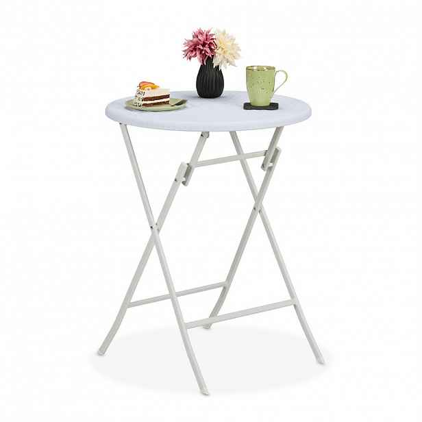 Relaxdays ZAHRADNÍ STŮL Bílý skládací kulatý ratanový 60 cm