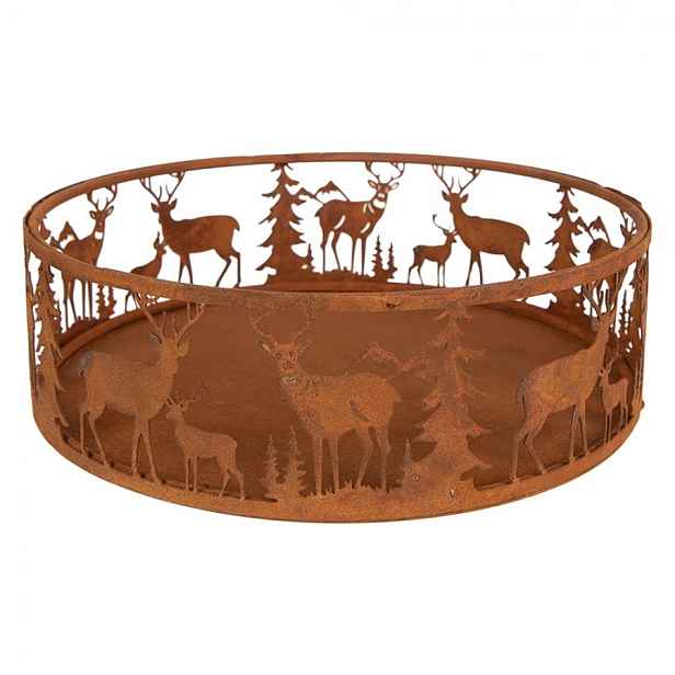 Rustikální rezavý dekorační podnos s jeleny Deer Rust - Ø 25*7 cm Clayre & Eef