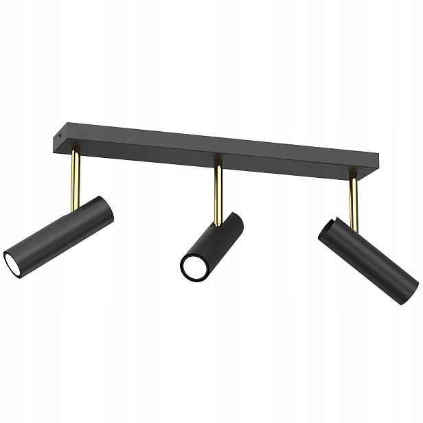 Stropní svítidlo černá matná zlatá 3 reflektory trubka podlouhlá 60 cm Luminex