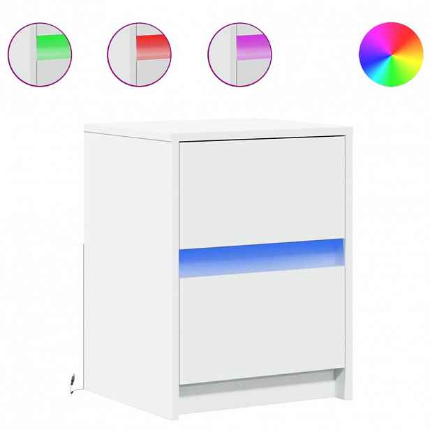 vidaXL Noční stolek s LED osvětlením bílý kompozitní dřevo