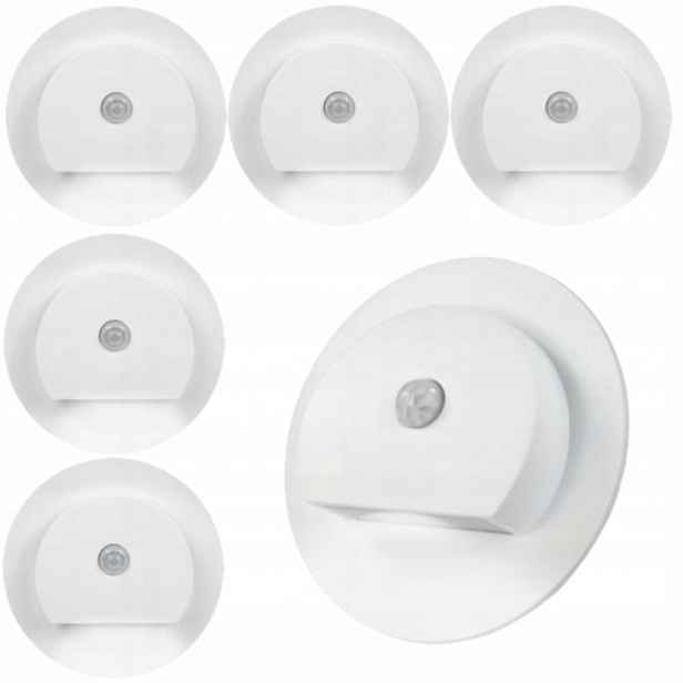 6 X Schodišťová Lampa S Kulatým Rámem Na Schody Led 230V S Detektorem V Rámu