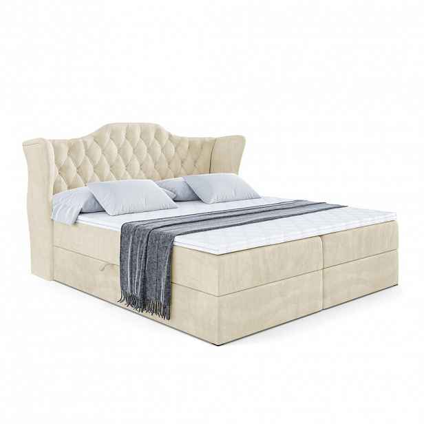 ALTDECOR AMERICKÁ postel s matrací H3 a lamelovým roštem – VILA – 160 × 200 cm, béžová