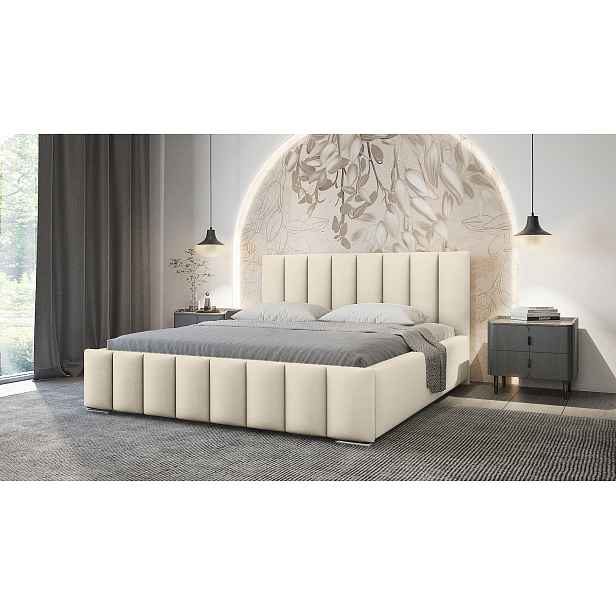 Elegantní čalouněná postel 140x200 MADALENA 1 s úložným prostorem - vanilková