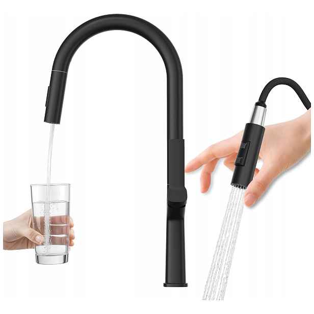 Kuchyňská baterie do dřezu vysoká s vytahovací sprcha stojící Ellis Černá