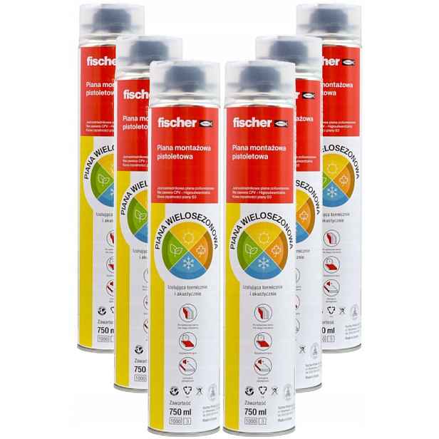6 x Fischer vícesezónní zimní montážní pěna 750 ml pistolová pěna