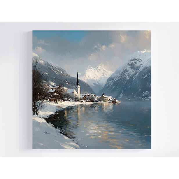 Obraz Na Plátně Plátno Zima Rakousko Hallstatt Městečko Jezero 50x50