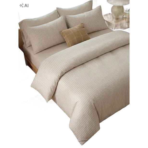 Shein Povlečení Bavlněné Béžové S Jemnými Pruhy 220 X 240 CM 220*240 1 CM