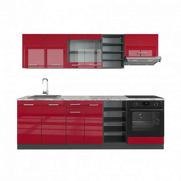 Vicco KUCHYŇSKÝ KOUT R-Line Červená/antracitová s vysokým leskem 240 cm , PD Mramor