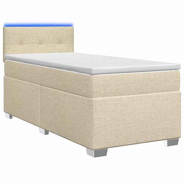 vidaXL Box spring postel s matrací a LED Krémová 90 x 190 cm Textil
