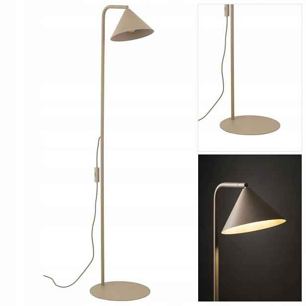 Béžová podlahová lampa Cono Sabia loft vedle křesla v obývacím pokoji Tk Lighting