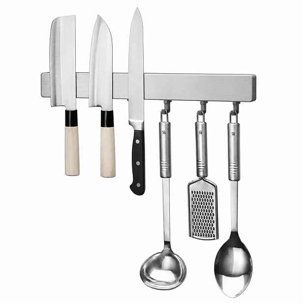 METALTEX Magnetická závěsná lišta s nastavitelnými háčky, Metallika, 39 cm, stříbrná