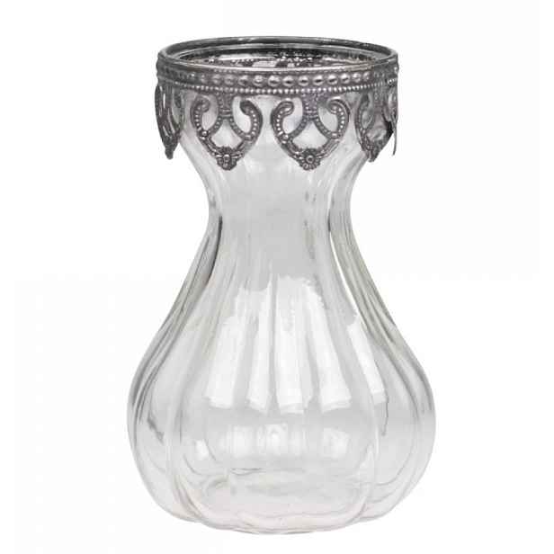 Skleněná dekorační váza s kovovým zdobením Hyacinth -  Ø 9*15cm Chic Antique