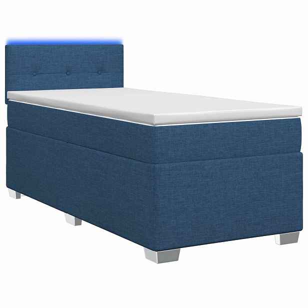 vidaXL Box spring postel s matrací a LED Modrá 90 x 190 cm Textil