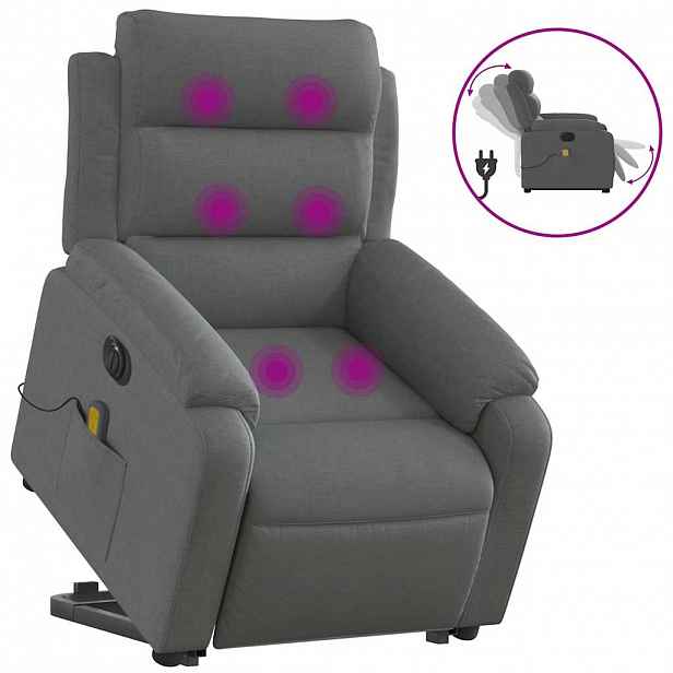 vidaXL Elektrické zvedací masážní polohovací křeslo tmavě šedé textil