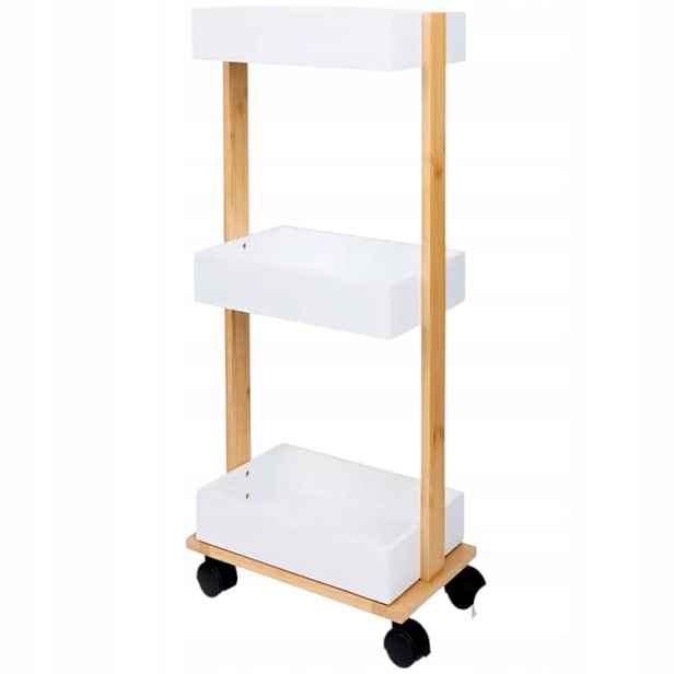 Bambusový regál Vozík 4 kolečka 3 police 70,5x32x18,5 cm Přírodní bílá barva