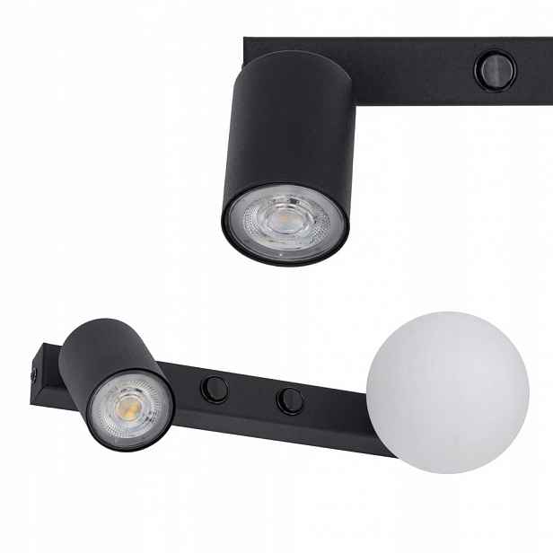 Černé nástěnné svítidlo s reflektorem a bílým stínítkem, 2 spínače Tk Lighting
