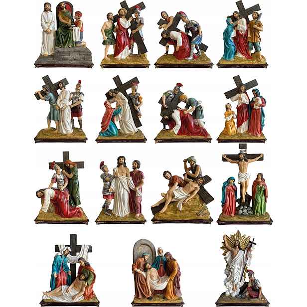 Křížová Cesta – Sada 14 Ručně Malovaných Stanic – Postavy O Výšce 20 CM
