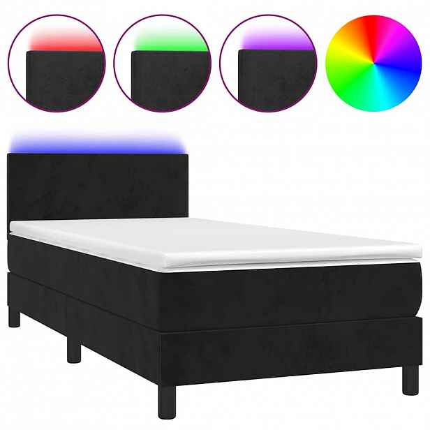 vidaXL Box spring postel s matrací a LED černá 100x200 cm samet