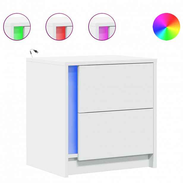 vidaXL Noční stolky s LED osvětlením 2 ks bílé kompozitní dřevo