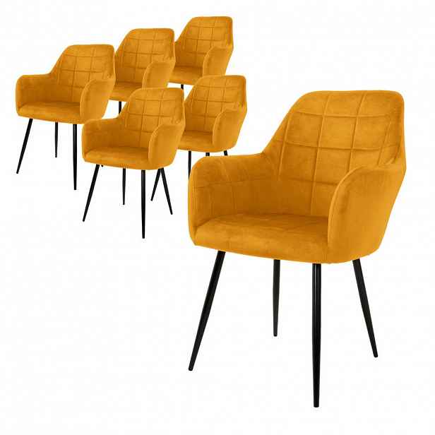 ML-DESIGN JÍDELNÍ ŽIDLE, sada 6 ks, hořčičně žlutá, sametový potah