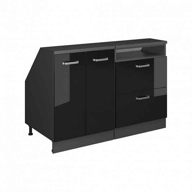 Vicco KUCHYŇSKÁ SKŘÍŇKA POD ŠIKMOU STŘECHU R-Line Černý vysoký lesk 120 cm Sada 2 korpusů skříně hloubka 60 cm