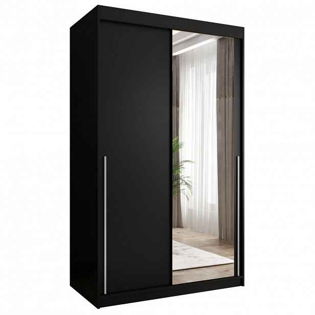 Home Collective SKŘÍŇ S POSUVNÝMI DVEŘMI se zrcadlem, šířka 120 cm, černá se stříbrným úchytem